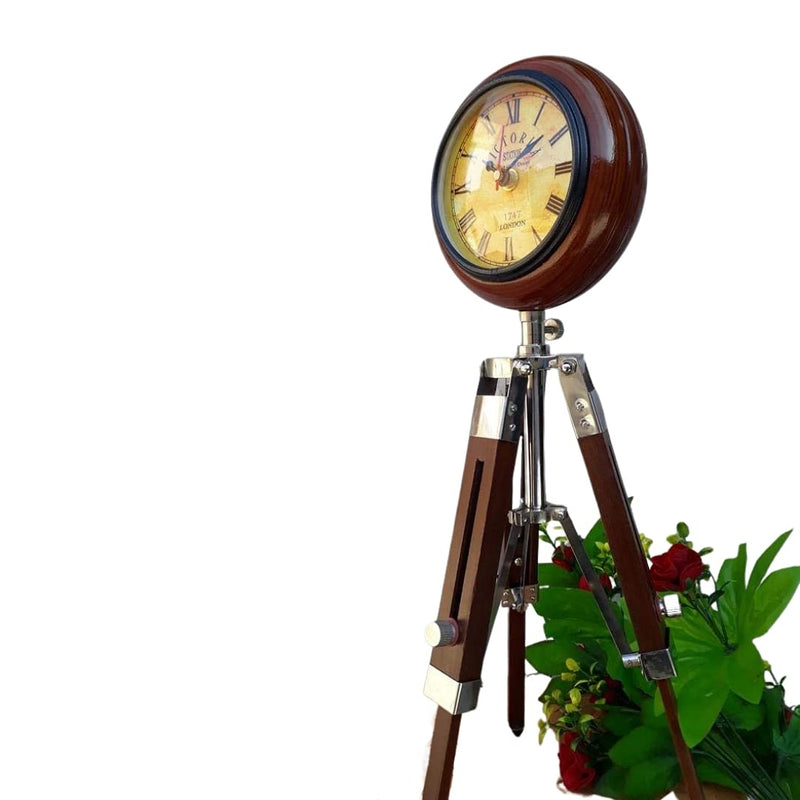 Light It Up Antique Table Desk Tripod Wall Clock 15 inch Table Clock with Adjustable Tripod Stand Floor Standing Fully Handmade