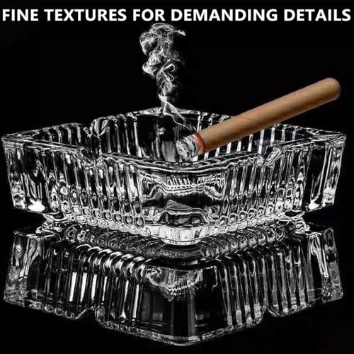 SIDSONS Large Glass Ashtray Square Cigarettes Cigars Crystal Cut Effect Transparent Glass Ash Tray Glass Indoor Outdoor Home Office Tabletop Restaurant Pub Garden, 18cm x 18cm 4cm Height