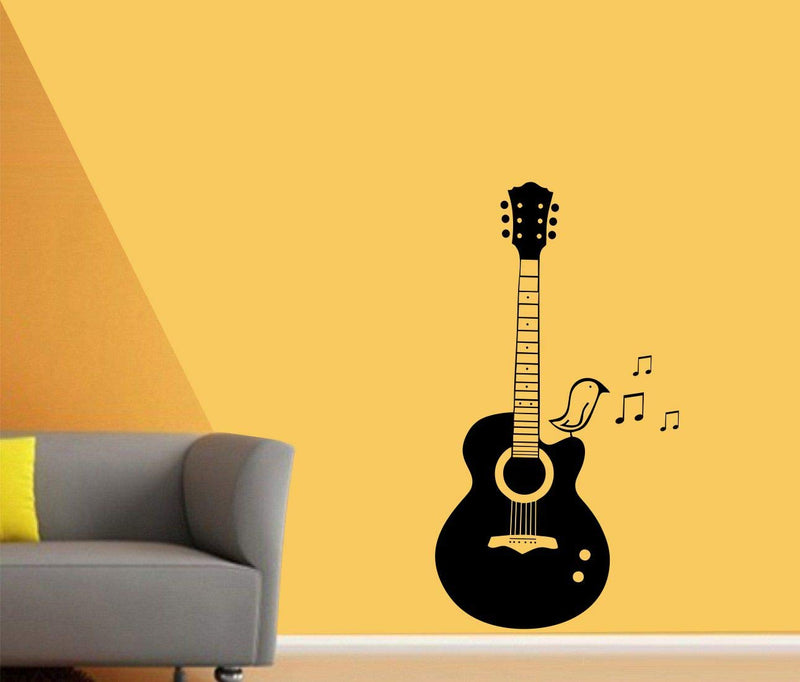 Asmi collection PVC Feel The Music with Guitar' Musical Instruments Wall Stickers (Black)