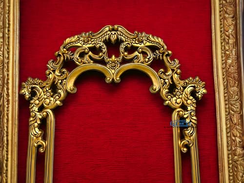 A.M INTERNATIONAL Wooden Carved Wall Mirror Frame Solid Wood, Antique Gold Finish | with Out Mirror | Size 6 * 3 ft