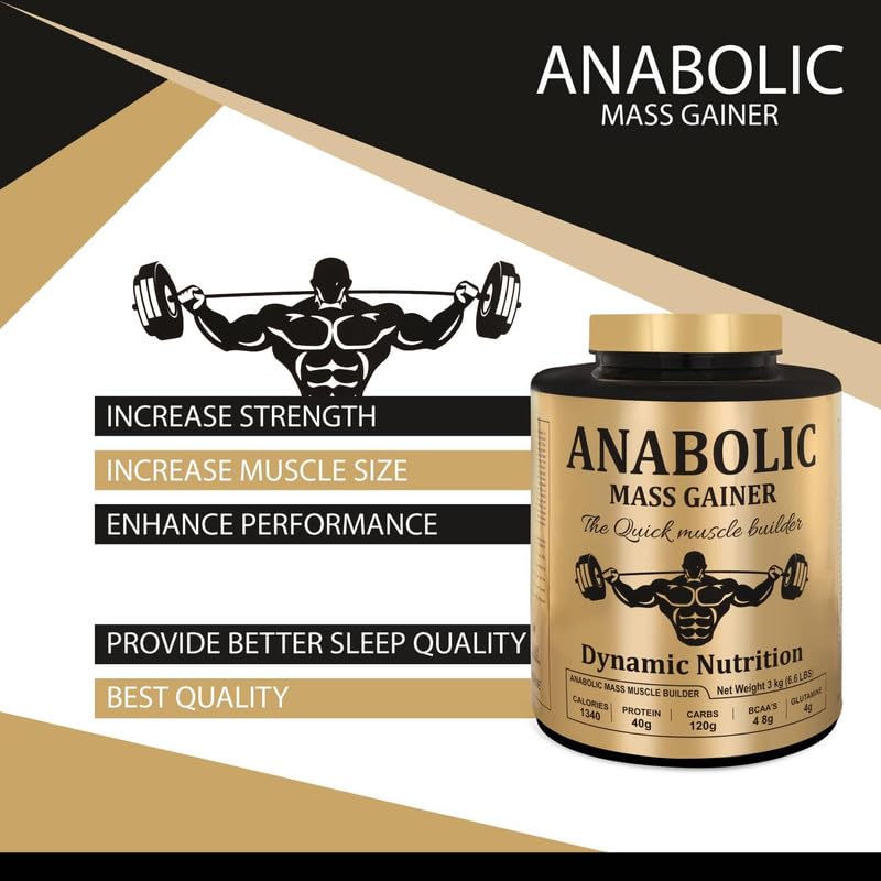 Dynamic Nutrition Anabolic Mass & Weight Gainer With High Calories 1340 For Bulk Gain For Pre & Post Workout With Digezyme Blend & Ashwagandha Extract (Chocolate 3 Kg/6.6Lbs), Powder