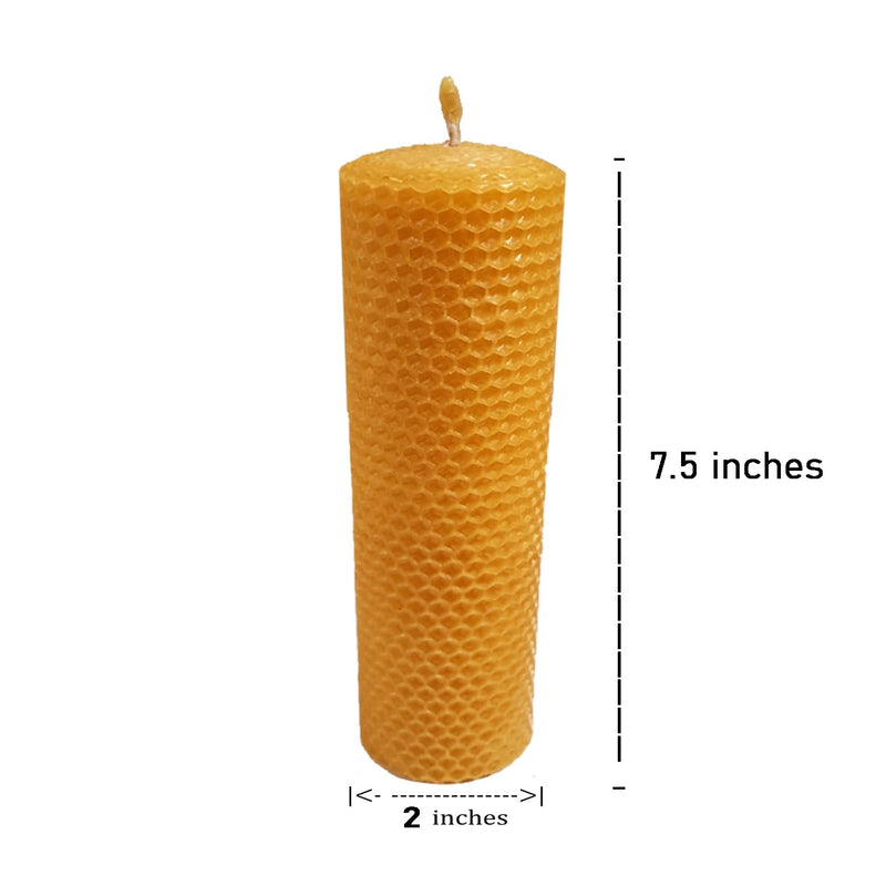 Beeswax Candles- Big Size || 7.48 inches x 1.77 inches 32 Hours% || 100 Pure Beeswax Candles. (Pack of 4)