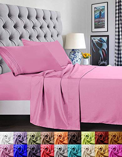 Elegant Comfort 1500 Thread Count Egyptian Quality Super Soft Wrinkle Free and Wrinkle Resistant 4-Piece Sheet Set, California King, Light Pink