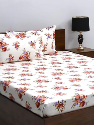 Bombay Dyeing King Size 180 TC 100% Cotton Bedsheet with 2 Pillow Cover- 525B Floral Collection - Size: 274cm x 274cm - 7504 Rust