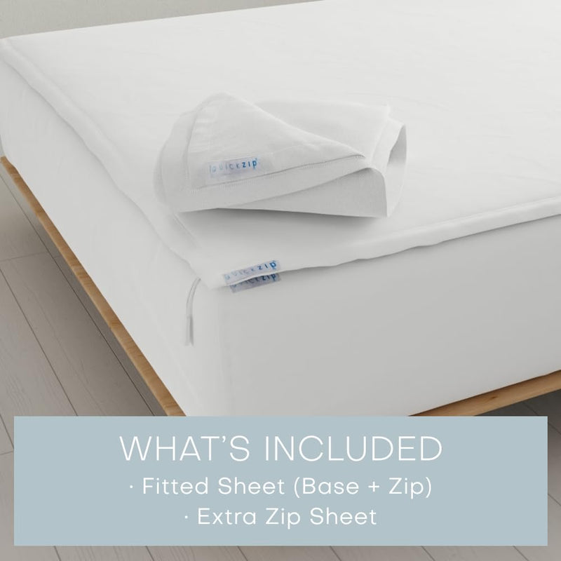 King, White : QuickZip 2 Pack, The Fitted Sheet That Won’t Pop Off | Easy to Change & Fold | 400-Thread-Count Sateen Cotton, Deep Pockets (18"), White, King