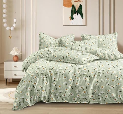 Aroma Brand- Cotton Feel Queen Size Double Bedsheet with 2 Pillow Covers,90×100 inches (Mint Floral)