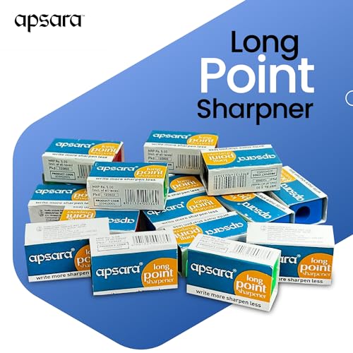 Apsara Long Point Sharpeners, Comfortable Grip, Highly Durable, Anti-rust, Scientifically Designed Blade, Child Safe, for Students, Artists & Professionals, Pack 0f 20