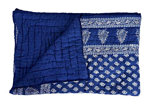 THROW KING Rajasthani Pure Cotton Floral Desing Printed Jaipuri Razai/Rajai/Quilt/Blanket/Dohar (Dark Blue, Single)