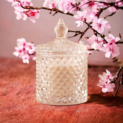 Shama Candles by Dreamliner | Daisy Diamond Pattern Soy Candle Jar | Plant-Based Wax | Elegant Design | Scented Aromatic Fragrance | Up to 45 Hours of Burning | Best Gift | 200gms (Lavender)