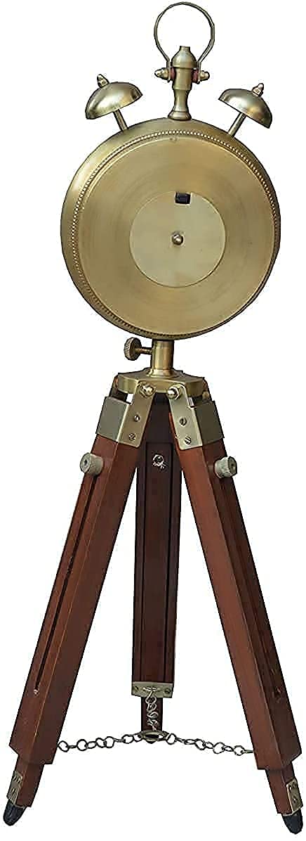 AHSKY Home Décor Solid Wooden Table Clock with Tripod Stand Round Shape Numeric Number Antique Design Table Clock for Office, Hotel, Hallway Dining & Living Room