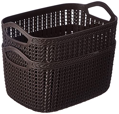 Kuber Industries Unbreakable Plastic 2 Pieces Multipurpose Medium Size Flexible Storage Baskets|Fruit Vegetable Bathroom Stationary Home Basket with Handles (dark brown) -CTKTC39035