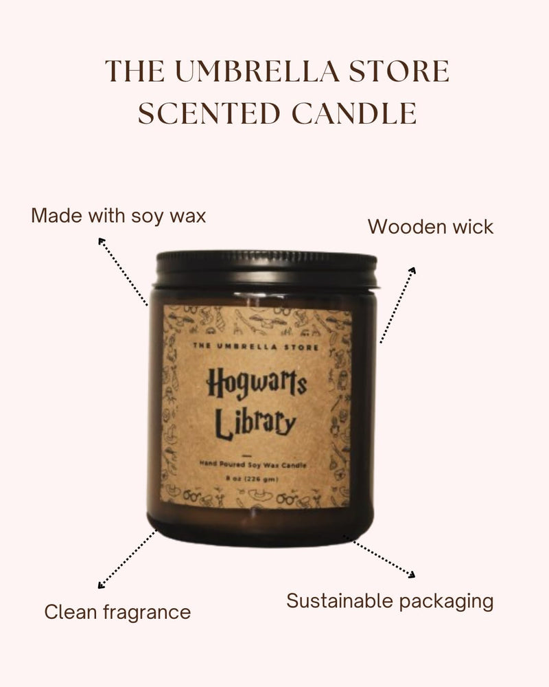 THE UMBRELLA STORE Hogwarts Library Scented Candle, Harry Potter Themed Scented Candle, Vegan Hand Poured 100% Soy Wax Candle, Luxury Scented, Home Decor Candle (Hogwarts Library)