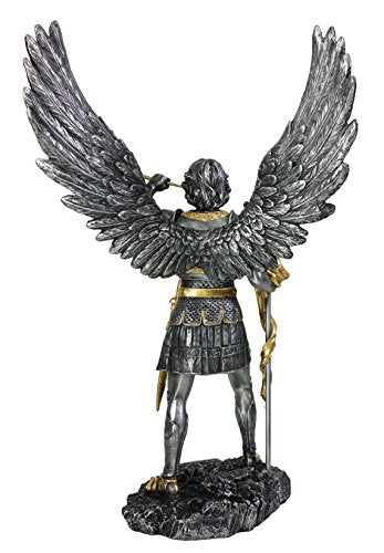 13" Saint Gabriel Archangel Statue W/Trumpet and Cross Pewter & Gold Finish Angel