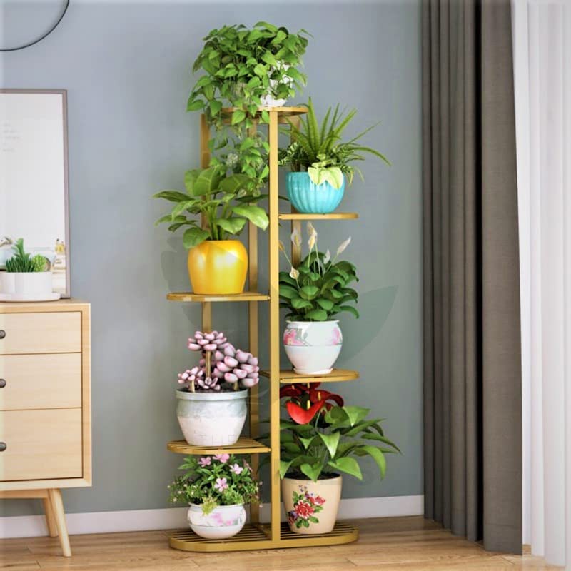 THE PLANT FAIRIES® 6 Tier 7 Potted Flower Pot Stand Plant Stands for Indoors and Outdoors, Flower Pot Holder Shelf for Multi Plants, Golden Metal Plant Stand for Patio HxL 41x18 Inch {GOLDEN}