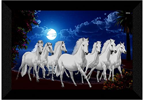 SAF Pack of 1 Seven Running horse modern art wall painting with framed for living room 11 inch x 14 inch CANFM31304