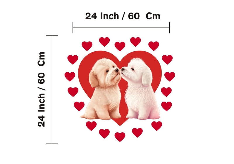 Design Decor Cute Dog Couple with Heart Wall Sticker for Girl Kids Bedroom Decorative Vinyl