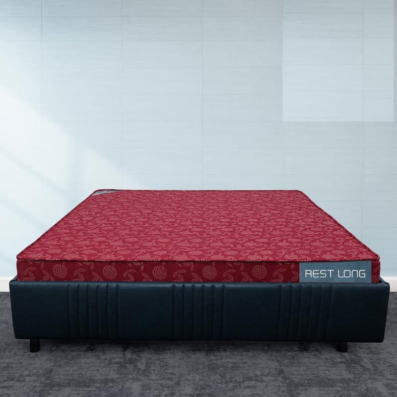 Rest Long Mattress High-Density EPE Foam | Quilted Knitted Maroon | Supportive & Comfortable for Back Sleepers | | 2-Year Warranty | LxBxH- 72x48x4in (Double Bed Size Mattress)