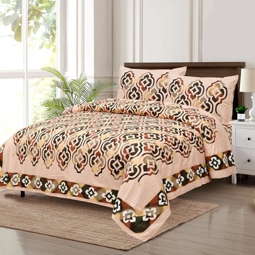 Kuber Industries Double Bedsheet with 2 Pillow Covers | 100x108 Inch | 160 TC Premium Cotton Bedsheet for Double Bed | Bedsheet for Living Room-Home & Hotels | Rusty Star Flower | Peach