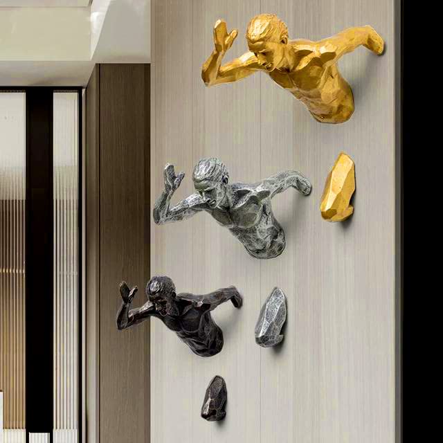 ZOVE Metal Wall Art Set of 3 Running Man Aluminium Metal Wall Decor Wall Hanging Home Decoration Perfect for Living Room/Hotel/Restaurant/Bedroom (Colour : Electroplated Gold/Silver/Black