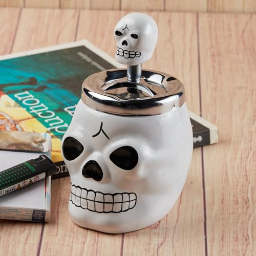 Pakhi Decor Smokeless Ceramic Push Down Ashtray for Cigarettes, Round, White (11521)
