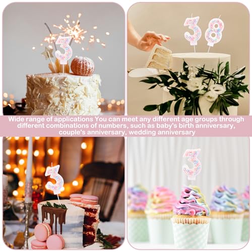 Birthday Candles, 0-9 Number Macaron Cake Candles Glitter Cake Topper Decorations for Wedding Anniversary Birthday Party (3)