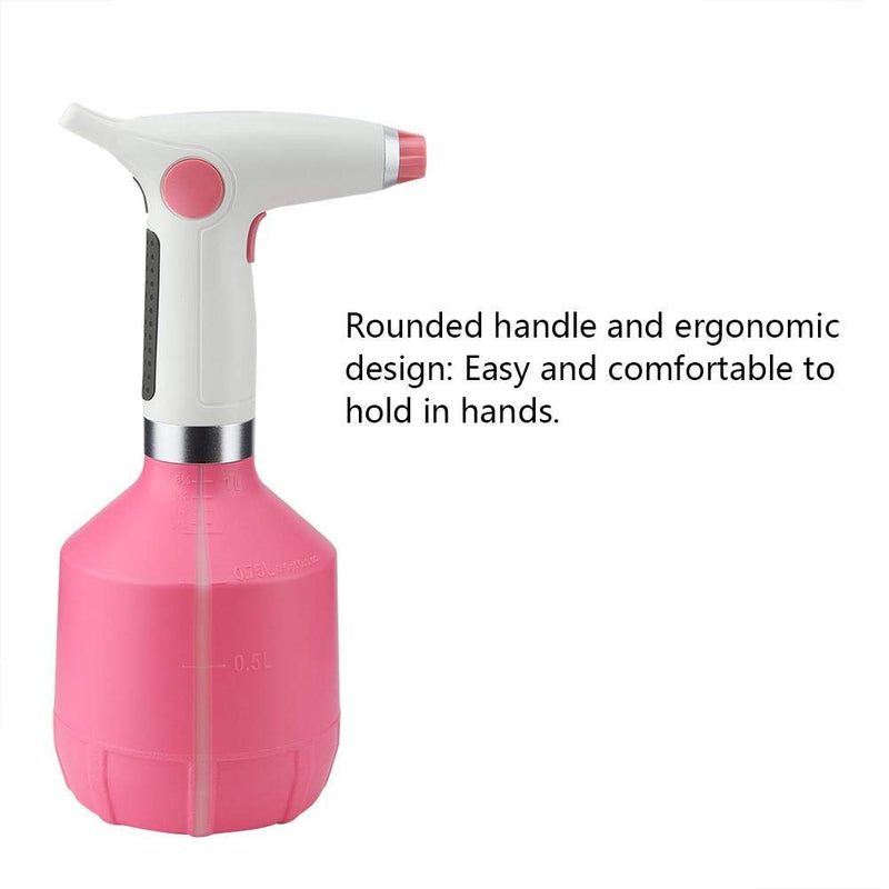 Garden Art 1000ml Electric Water Spray Bottle USB Rechargeable Garden Watering Tool Adjustable Misting Volume Watering Tool for Flower Plant (Pink)