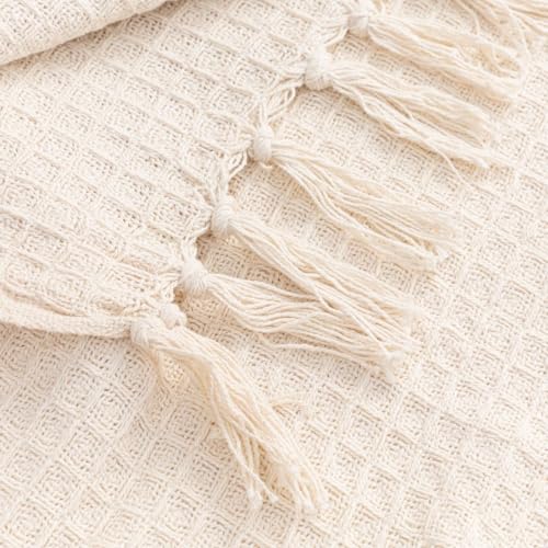 Rosslyn Soft Cotton Throw Blanket | Used Both Indoor and Outdoor | Blanket for Living Room, Sofa, Bed & Chair | 130x170 cm - Natural