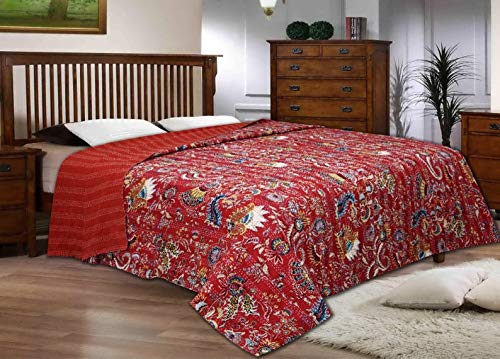 Textile Work Creations Kantha Quilt Bed-Cover Throw and Cotton Blanket Twin Size-Kantha Quilt Handmade Singel