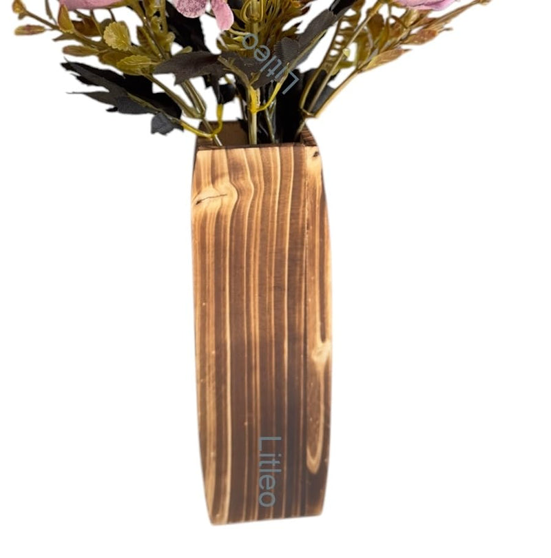 Liteo Wooden Decorative Vase, Tall Square Modern Design, Natural Wood Grain Texture (Only Vase)