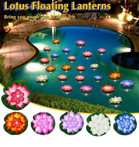 Future Stduio Home Set of 6 Floating Lotus Flower Candles for Decoration in Bowl Diya for Home Decoration (Batteries Included, Water Sensor)