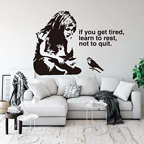 GADGETS WRAP Vinyl Decal Sticker Banksy Girl Bird Think Get Tired Not Quit Rest (Item Finish Size : 79cm x 56cm)