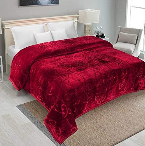 ARIVETS 500 TC Winter, Embossed, Floral Lightweight Super Soft Cosy Warm Double Bed Mink Blanket for Winter, Ac Bed Blanket (Maroon, Double Bed -85x85 Inch)