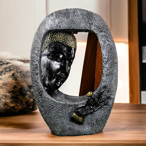 SEPBORN Oval Face Shower Buddha Water Fountain with LED Lights, Water Pump, 90 cm, Home Decor