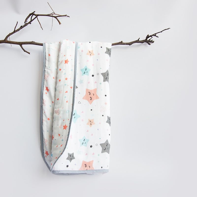 Yellow Doodle Twinkly Stars + Lil Travellers Reversible Muslin Blanket - Adorable Combo for Unisex Baby Ages 0-4 Years