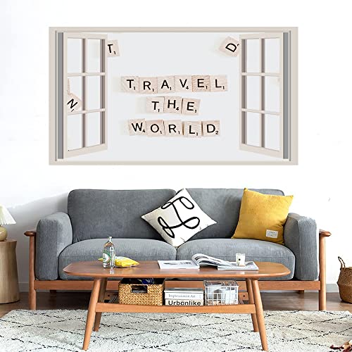 GADGETS WRAP Printed Wall Decal Sticker Fake Window Style Decal (90cm x 50cm) - Travel The World