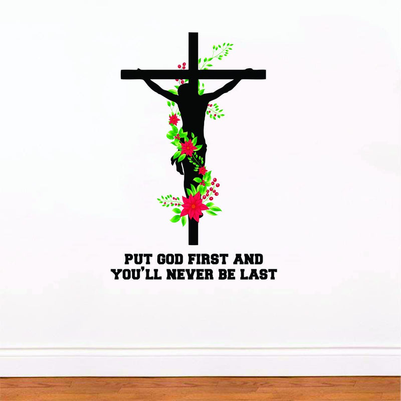 Asmi Collections God Jesus Christ Floral Christian Cross Divine Wall Sticker (60x100 cm)