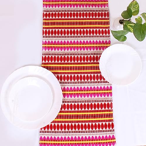 STITCHNEST Aztec Red Woven Fabric Table Runner with Tassel (13 X 60 Inches)