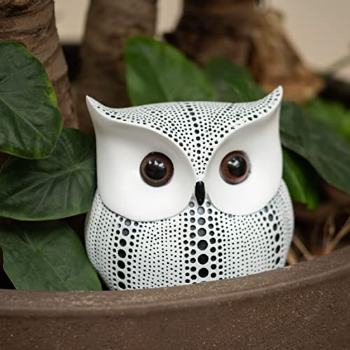 ARTCONAL Owl Statue Bird Gift Black and White Polka Dot Decor Garden Patio Living Room Home Shelf TV Table Décor Party Holiday (White)