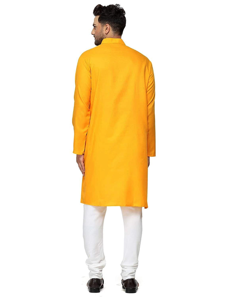 Enmozz Cotton Blend Men's Digital Printed Straight Kurta For Festival, Small, Yellow