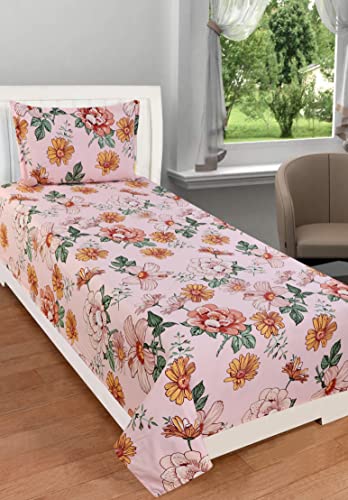 BADOTI Cotton Feel Glace Cotton Printed Single Bed Bedsheet with 1 Pillow Cover_60x90 Inches (Mix Flower)