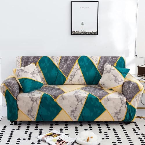 Lukzer 3 Seater Universal Stretchable Sofa Cover for Stylish Protection with 2 Cushion Cover (Colorful Marble Design/ 180-230cm/Multicolor/Polyester)