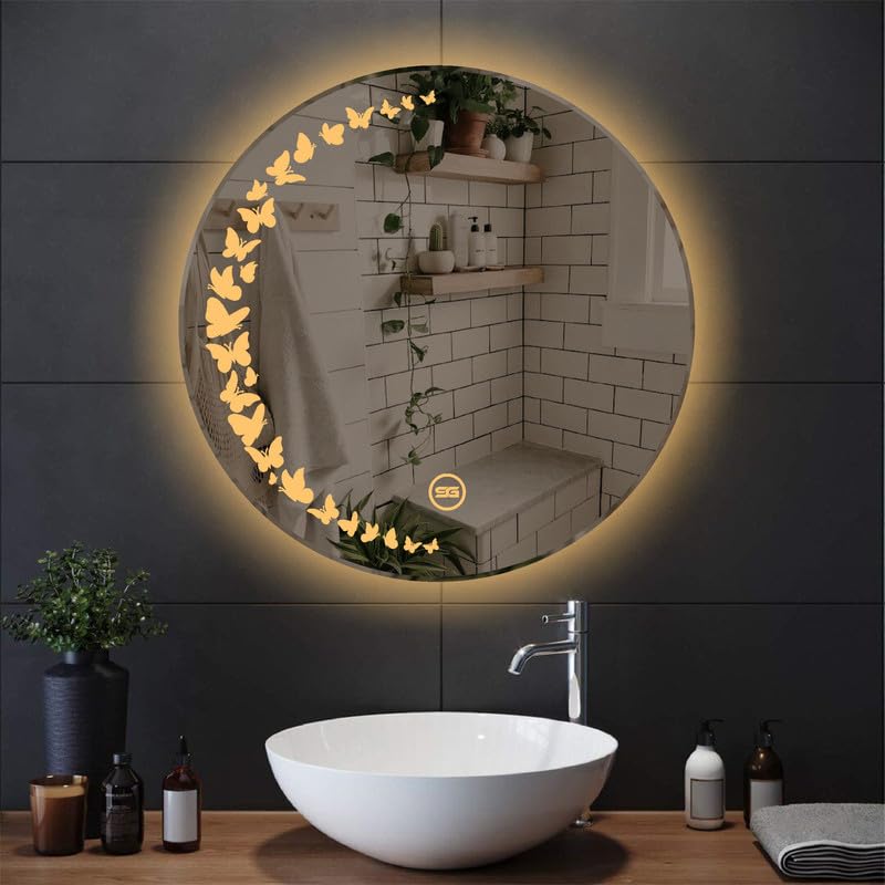 Spark Glass Round LED Sensor Mirror. (LedColour: White, Warm White, & Mix Light) - (Size:18x18 Inch)