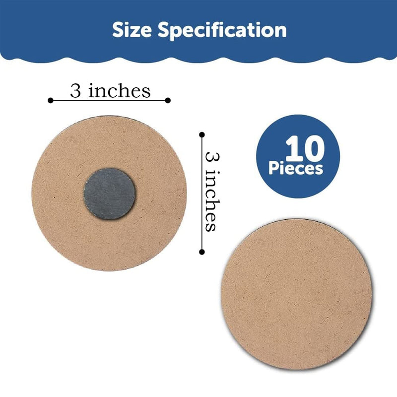 MDF Wood Sheet Round Craft Magnet-PlainMDF Fridge Magnet Blanks Cutouts-Set of 10 with 3mm Thickness-3 inches Diameter for Painting Wooden Sheet Craft,Decoupage,Resin Artwork &Decoration (Round)