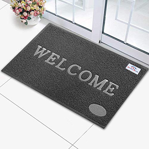 Heart Home Rubber Anti Slip Welcome Rectangular Door Mat for Home Entrance, Office, Shop (Grey)-Hheart15374, 57.0 Centimeters