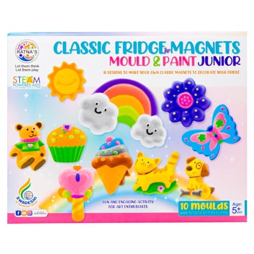 TIME 2 TOYS Classic Fridge Magnets Mould & Paint Junior DIY Kit - Create 10 Adorable Plaster Fridge Magnets & Badges - Fun Craft Activity for Kids & Adults