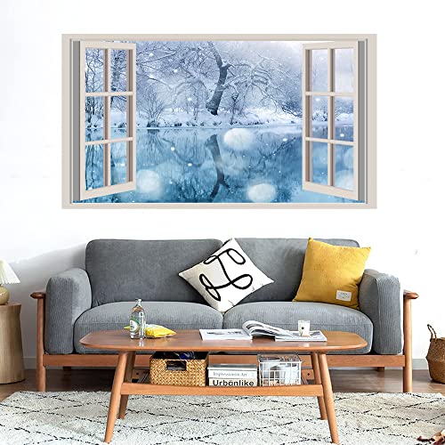 GADGETS WRAP Printed Wall Decal Sticker Fake Window Style Decal (90cm x 50cm) - Snow Forest