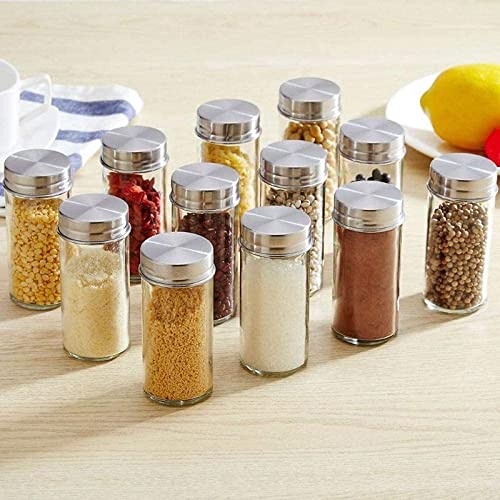 Matiko Spice Jar Rack Revolving Rotating Tiered Shelf Countertop, Spice Organizer, Seasoning Set, Spice Carousel Stainless Steel Stand Storage Holder With 12 Pcs Glass