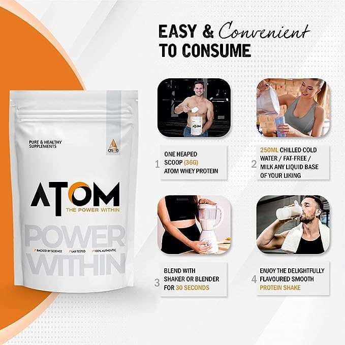 AS-IT-IS ATOM Whey Protein 1kg | 27g protein | Choco Hazel Fusion | Isolate & Concentrate | USA Labdoor Certified | With Digestive Enzymes for better absorption