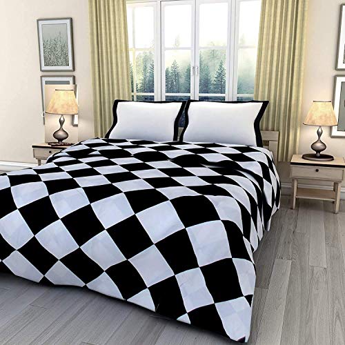 Slickcomfort Beautiful Multi Floral Designs/ 100% Pilling Super Soft MicroCotton Reversible Black & White Check Single dohar AC Blanket Duvet/Dohar/Quilt for Home (Single Bed)