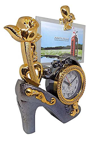 Verbier Table Clock with Photo Frame for Couple Gift Use Set of 6 Golden,Medium